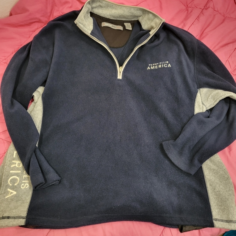 BUNDLE Perry Ellis America Active size XL Fleece Pullover Navy Blue with Gray - Picture 1 of 10